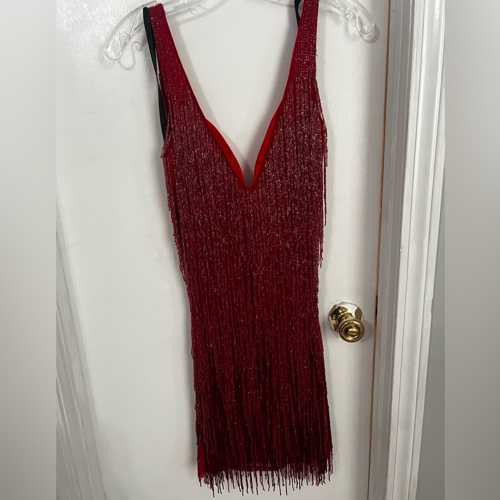 PrimaVera Couture Homecoming dress. Red fringe beaded
